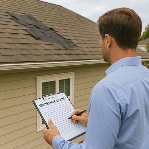 Roof insurance claim inspection with clipboard Burbank